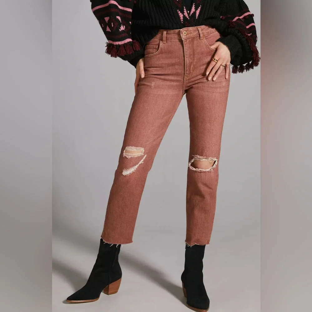 NWT Pilcro for Anthropologie The Vintage Straight Leg Jean-Washed Brown Rust 27 - Picture 1 of 16